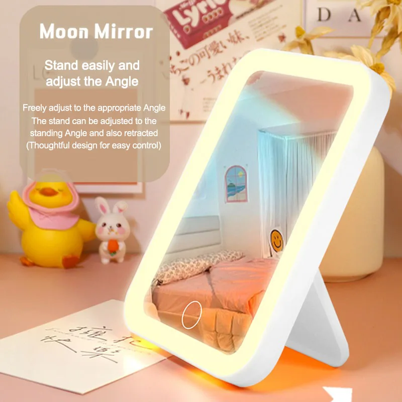 New 3 Colors LED Vanity Mirror Dimming Makeup Cosmetic Mirror with Lighting Portable USB Rechargeable HUAZJ16