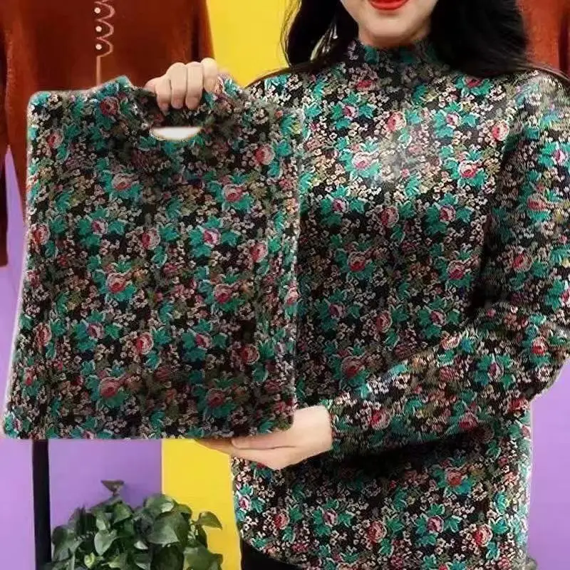 Green flower 707 [high quality] fashionable and simple bottom shirt loose and stylish floral