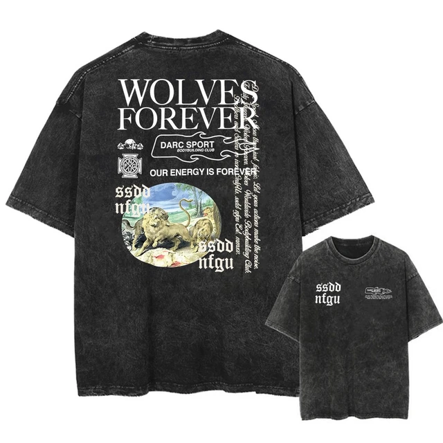 Vintage Darc Sport Wolves Print Acid T Shirt Men Clothing