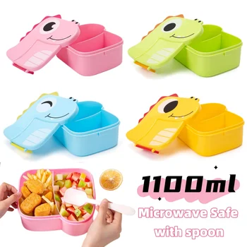 Boîte à déjeuner pour enfants, 1/2 pièces, Design de dinosaure de dessin animé, bol de collation anti-fuite, récipient alimentaire sans BPA pour repas scolaires pour enfants, utilisation de pique-nique 1