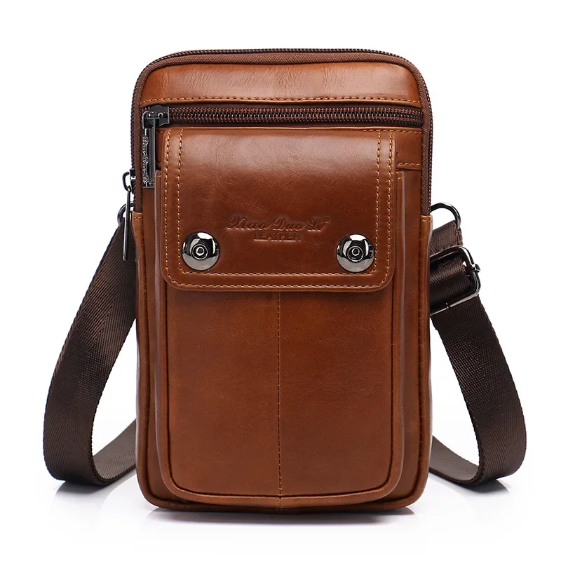 Men's Mini Crossbody Waist Bag Genuine Leather Multifunctional 7-Inch Vintage Shoulder Bags Casual Motorcycle Storage Accessorie