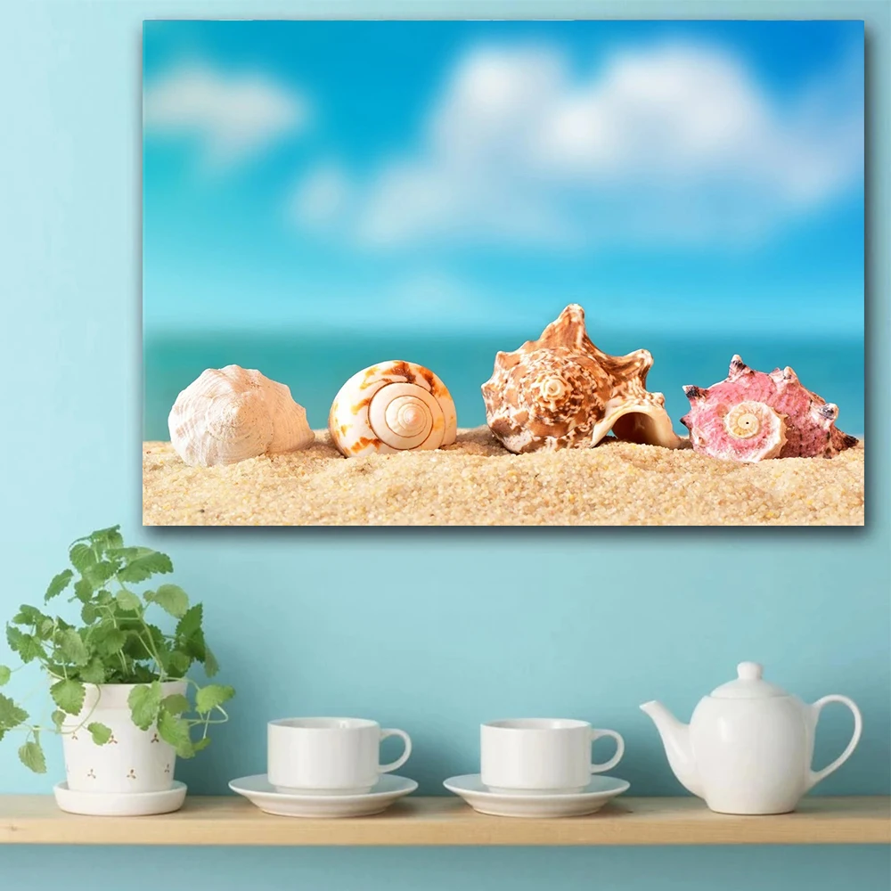 

Cute Seashells Conch Poster Prints For Living Room Home Decor Marine Life Beach Scenery Canvas Painting Wall Art Aesthetic