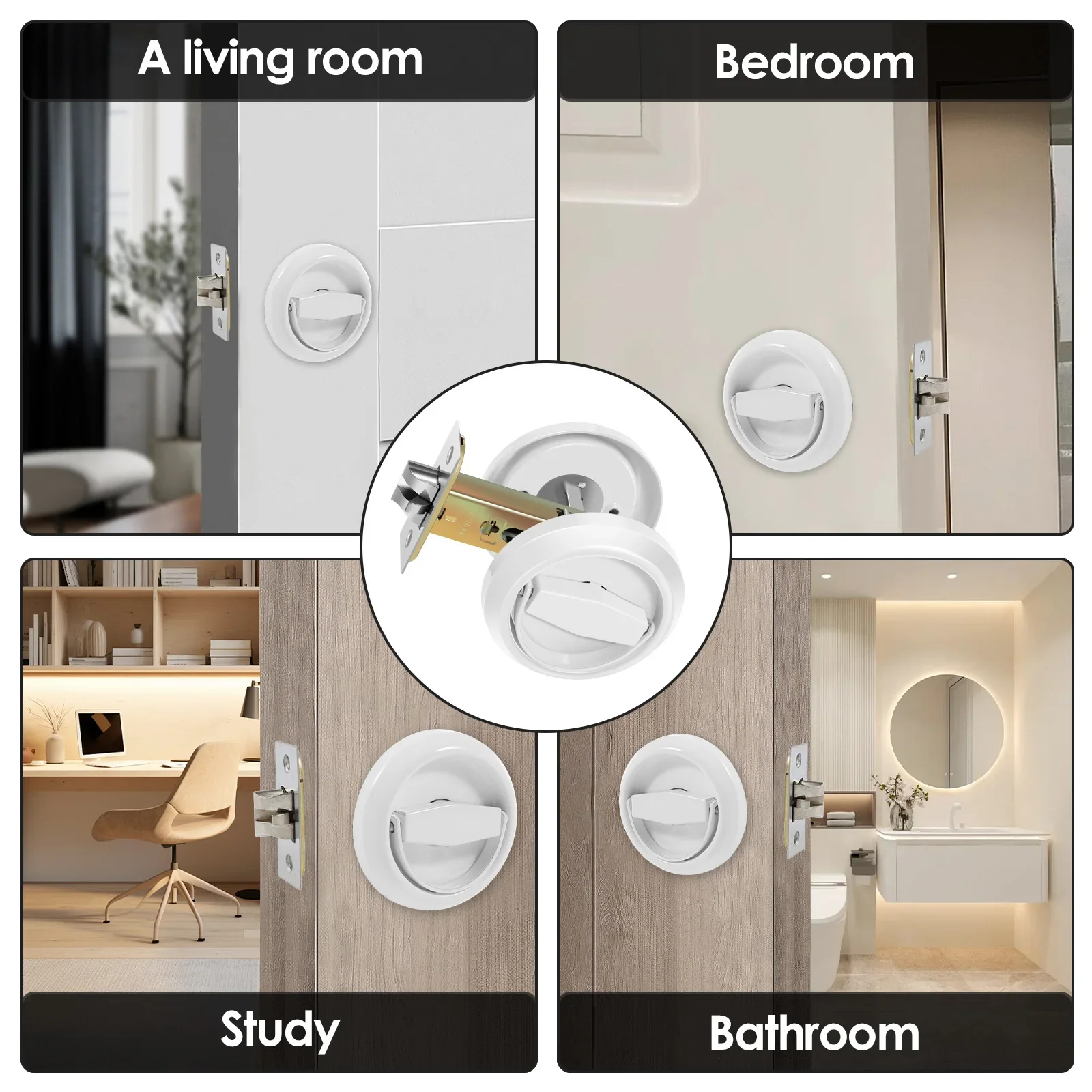 Recessed Door Lock 304 Stainless Steel Rustproof Hidden Door Handle Lock Keyless for Sliding Recessed for Living Bedrooms