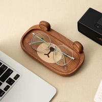 Creative Cute Bear Glasses Frame Porch Key Sundry Placing Tray Simple Household Solid Wood Cartoon Office Desktop Storage Trays 2