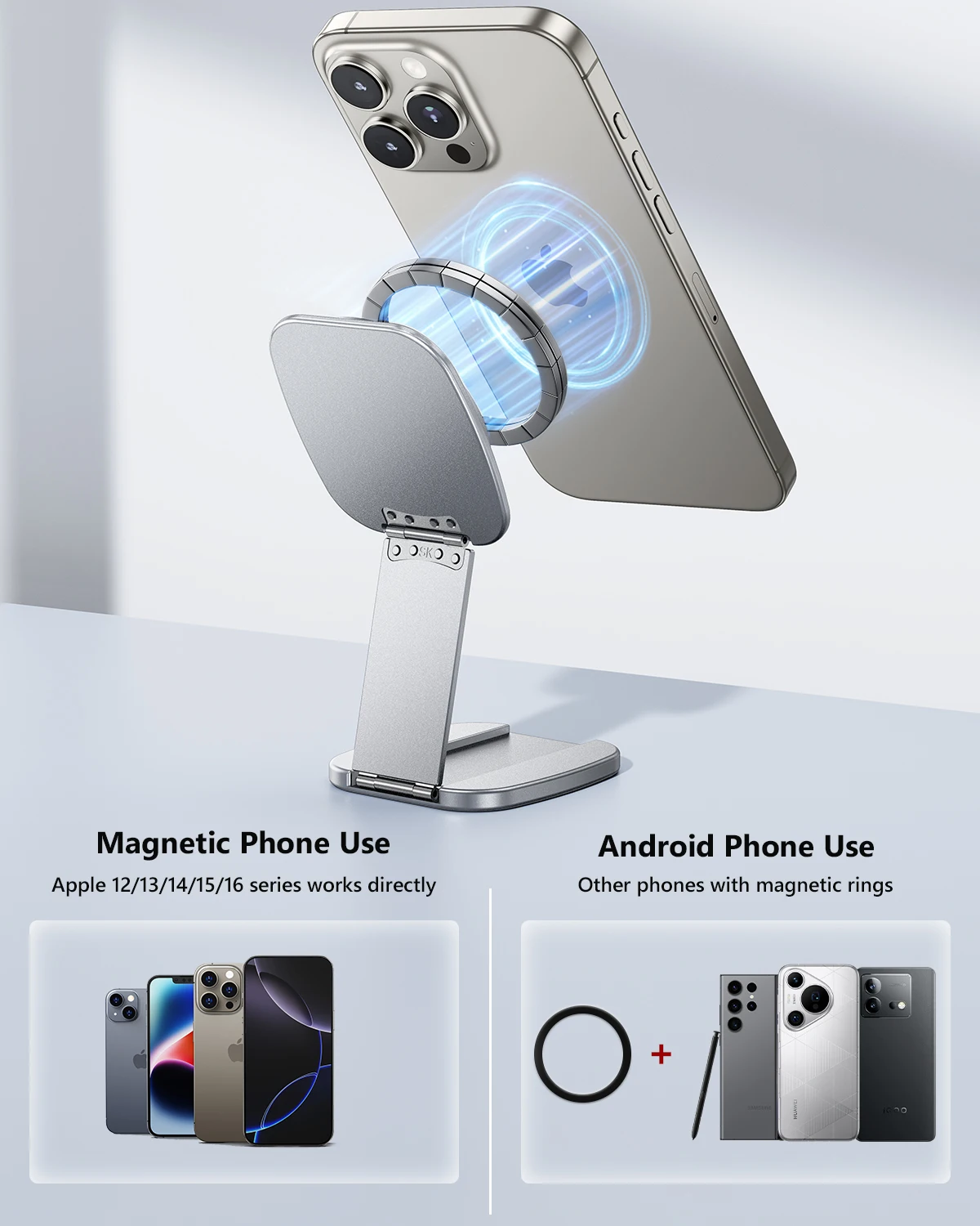 Eary Magnetic Phone Holder Mount For Wall Desktop Stable Metal Magnet Base With Flexible Foldable Compatible With All SmartPhone