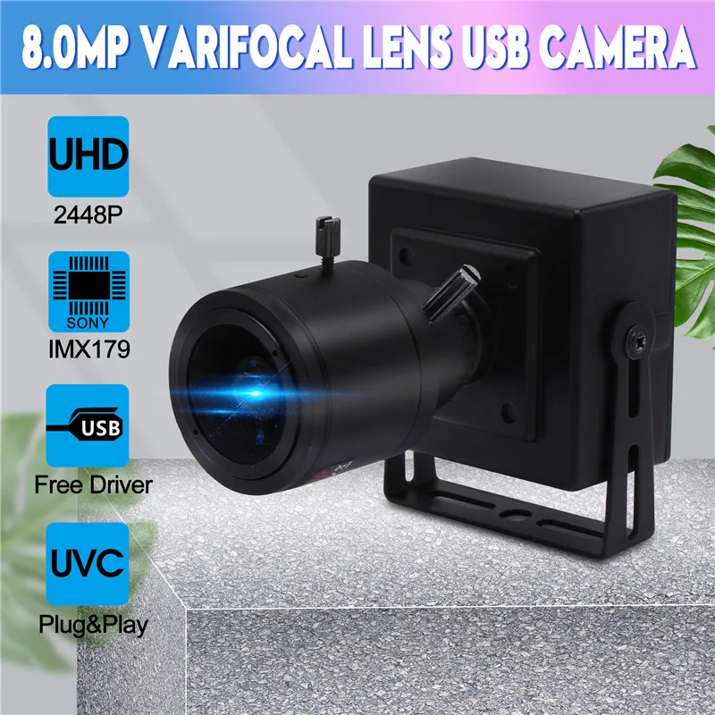 ELP High Resolution 8 Megapixel industrial USB Camera with 2.8-12mm lens manual zoom webcam usb free driver