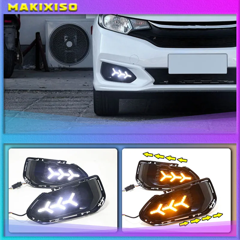 

For Honda Jazz Fit 2018 Turn Yellow Signal Relay Waterproof Car DRL 12V LED Daytime Running Light Fog Lamp