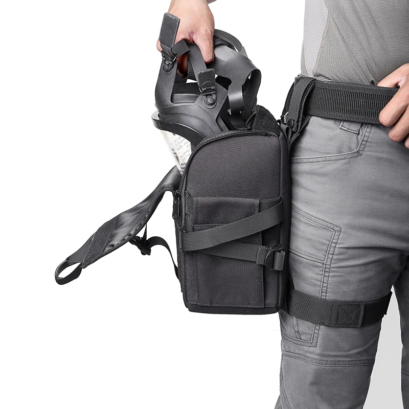 Gasmaskentasche, taktische, schnell öffnende Zugringgürtel, Drop-Bein-hängende Hüfttasche, Oberschenkeltasche, seitliche elastische Zubehörtasche – Detail 12