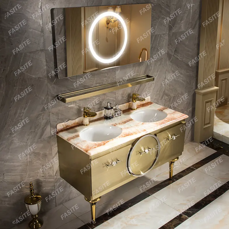 Bathroom Washbasin Simplicity Marble Bathroom Vanity Light Luxury Style Stainless Steel Cabinet Set