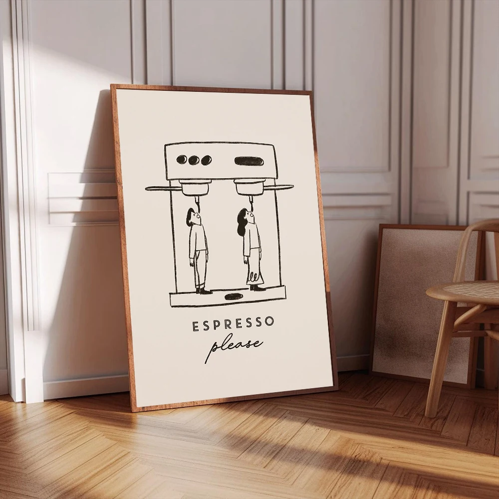 Abstract Line Cartoon Coffee Drink Wall Art Print And Poster Espresso Please Canvas Painting Wall Picture Kitchen Art Cafe Decor