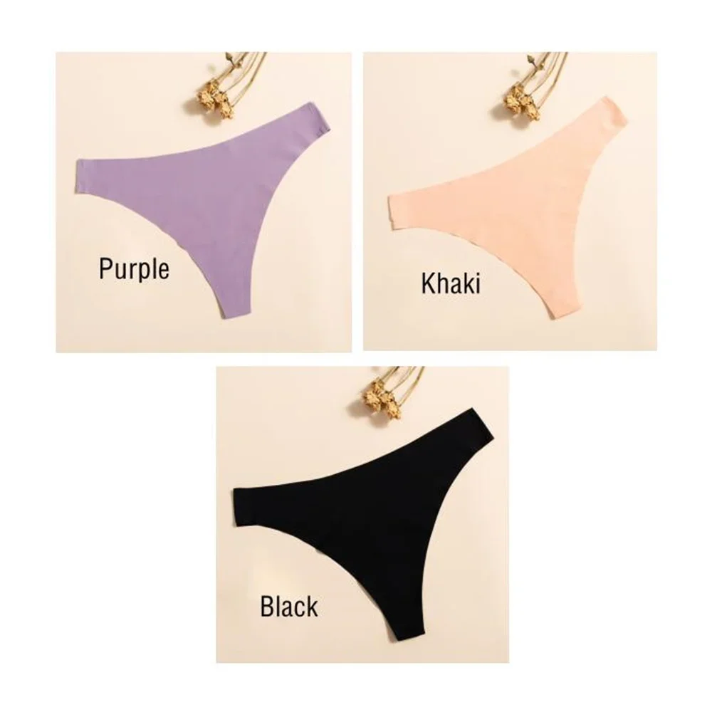 3pcs Seamless Ice Silk G String Women Underwear Sexy Sports Panty Solid  Color Female T-back Lingerie