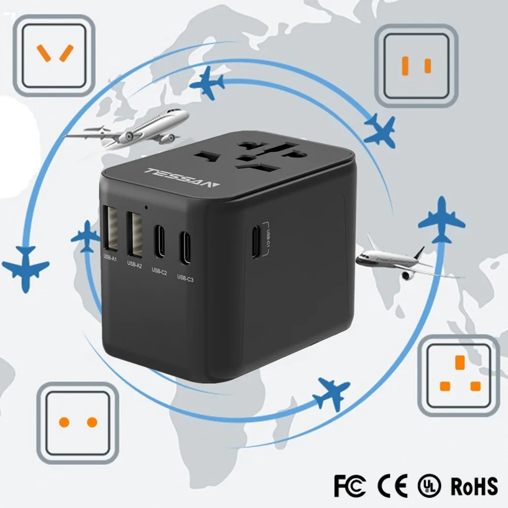 

TESSAN Universal Travel Adapter with USB Ports Type C International Travel Charger Power Adapter EU/UK/USA/AUS Plug for Travel