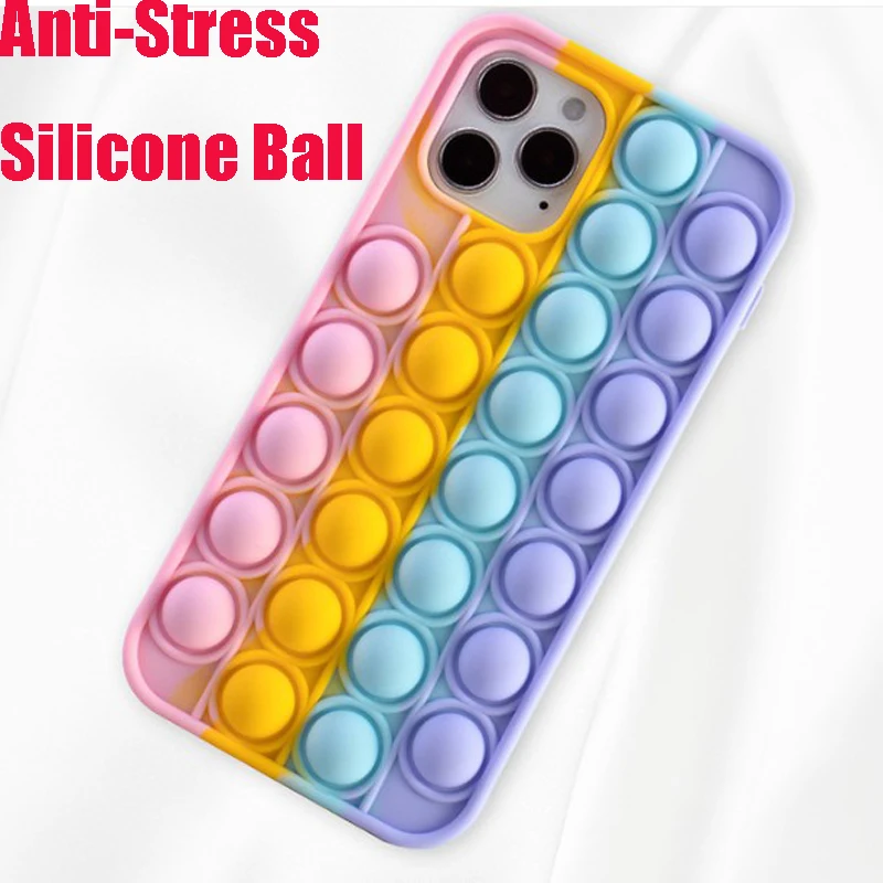 

10 пузырьков антистресс игрушки силиконовый шарик чехол для телефона для iPhone 7 8 Plus SE XS X XR 11 12 Pro Max антистресс задняя крышка