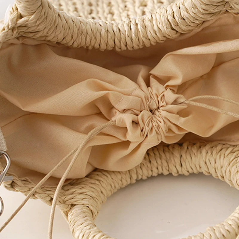 New Small Fresh Hand Carry Messenger Sticky Flower Straw Bag Mini Yuan Bucket Woven Bag Casual Women's Bag Beach Bag