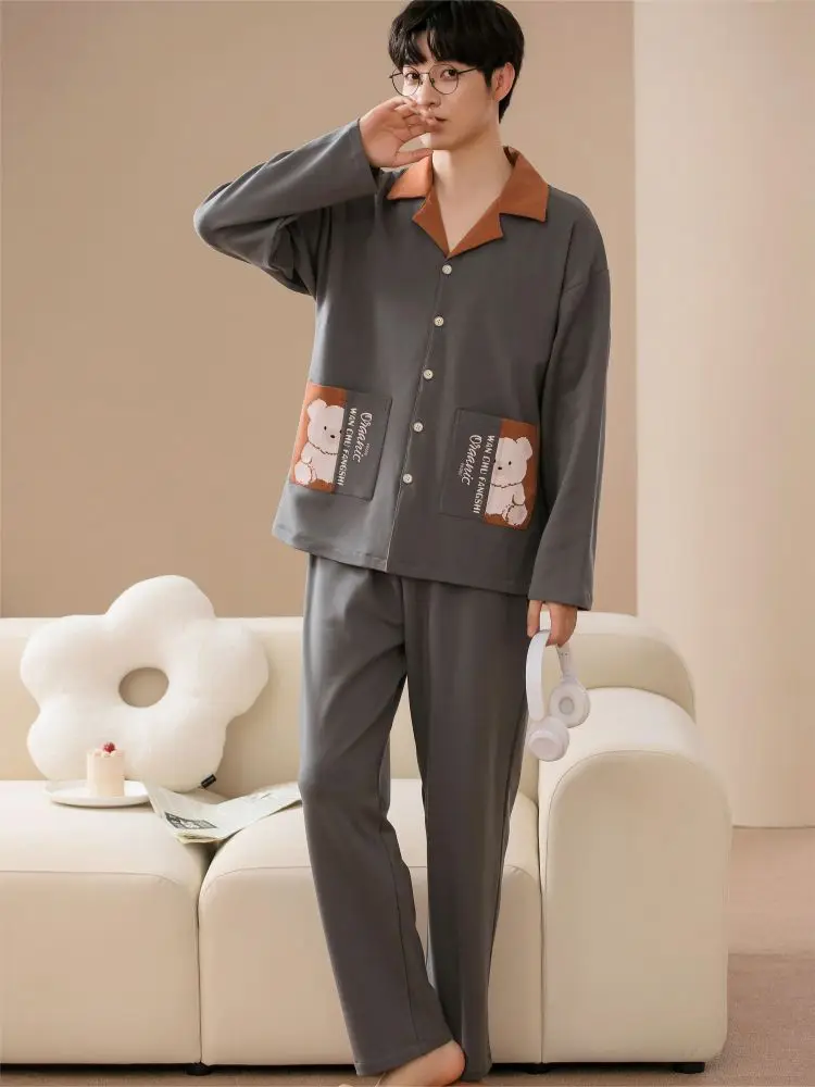 Couple Pajamas Men's Cotton Silk Sleepwear Men Trendyol Thermal Underwear Home Suit Pijama Pojama Man Sleepers Clothing Set