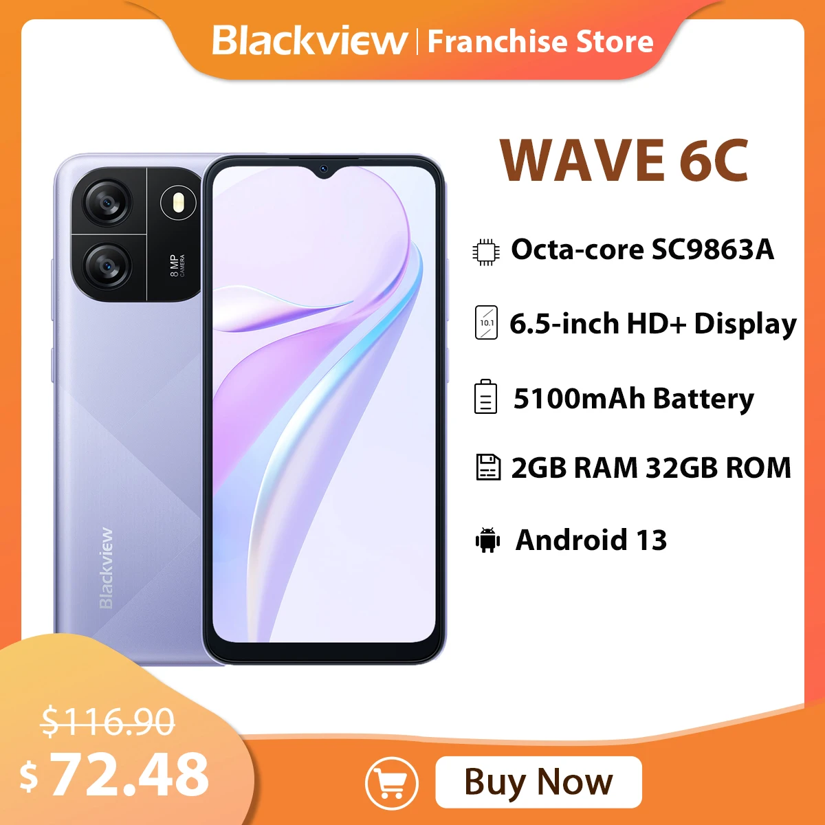 Wave6C SIMフリー スマートフォン 本体 4G スマホ Blackview Wave6C