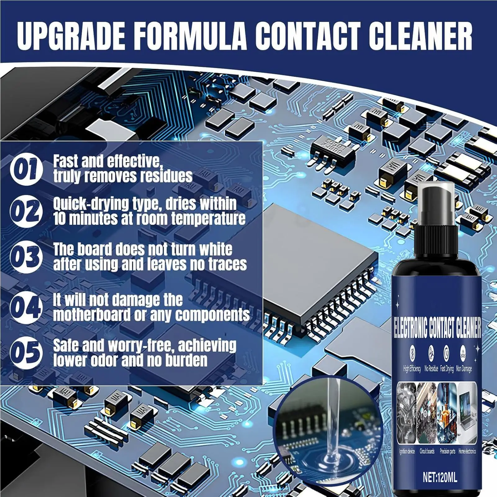 Contact Cleaner Electronics 120ml Circuit Board Dust Removal Agent Precision Electronic Cleaning Spray for Computer Office Home image 4