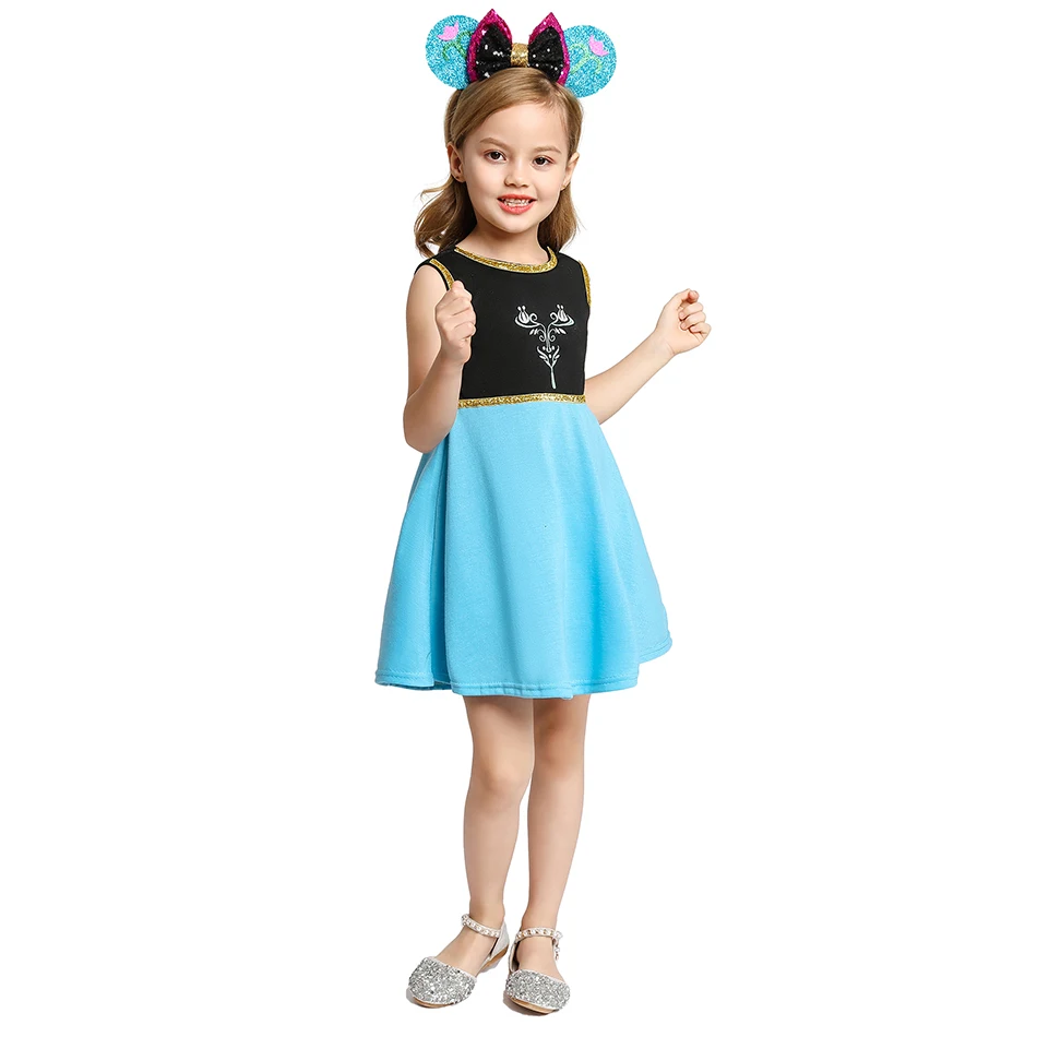 Kids Summer Casual Dress Elsa Anna Princess Baby Girls Clothes Vestido Mermaid Moana Snow White Belle Birthday Party Costume girls dress princess costume kids clothes