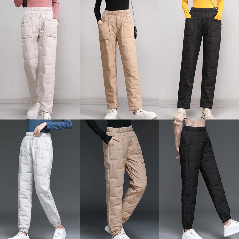 Women Winter Warm Down Cotton Pants Lightweight Padded Quilted Trousers Casual Elastic Waist Trousers Straight Leg Pants women s lightweight vest and trousers 2 piece set ideal for casual everyday office travel and social wear