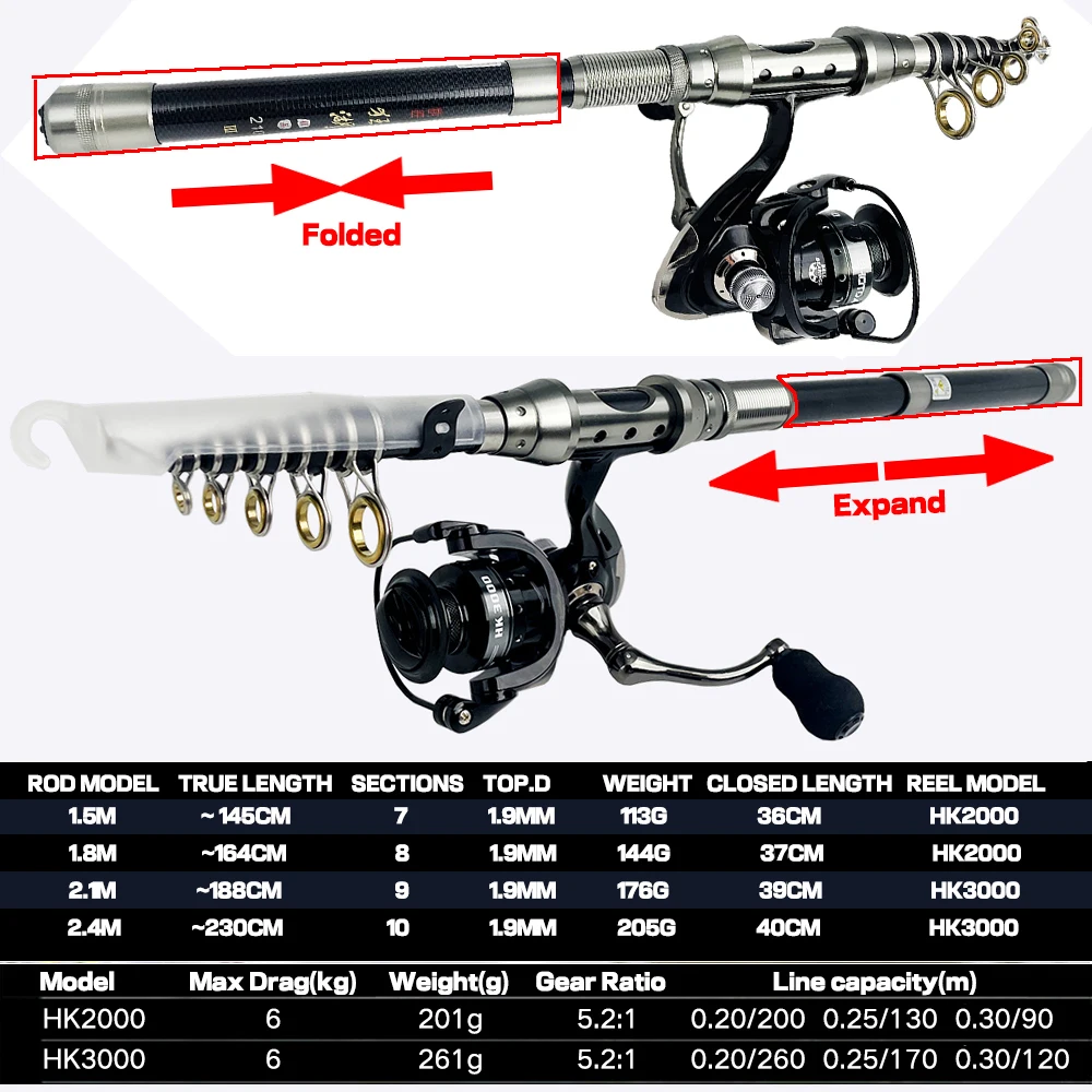 Fishing Rod and Reel Combo Set Spinning Reel HK2000/3000