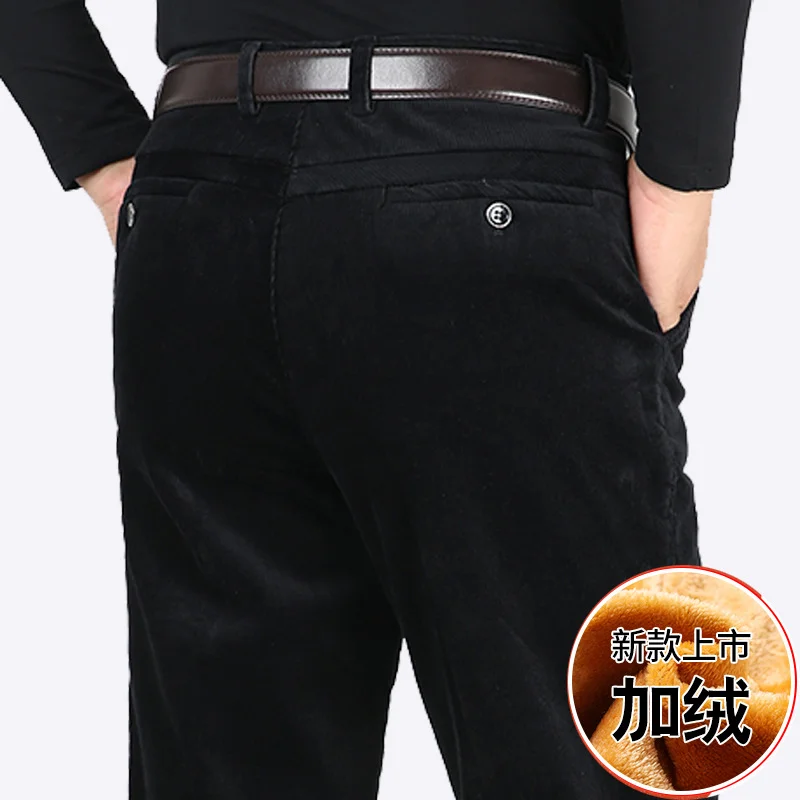 

New Arrival Thick Warm Men Casual Pants Winter Corduroy Loose Pure Cotton Thickened Lining Flannelette Plush Plus Size 29-42 44