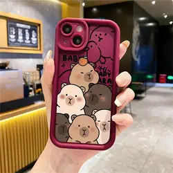 Adorable Capybara Silicone Shockproof Phone Case - Soft Protective Cover - S21 FE (Wine red DSF496)