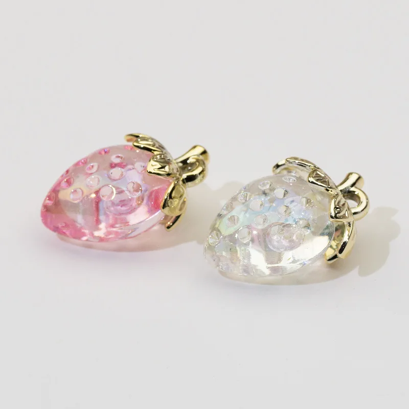 Transparent Strawberry Pendant Plated Fruit Pendant Mobile Phone Chain Popular Keychain Material DIY Jewelry Accessories 2pcs