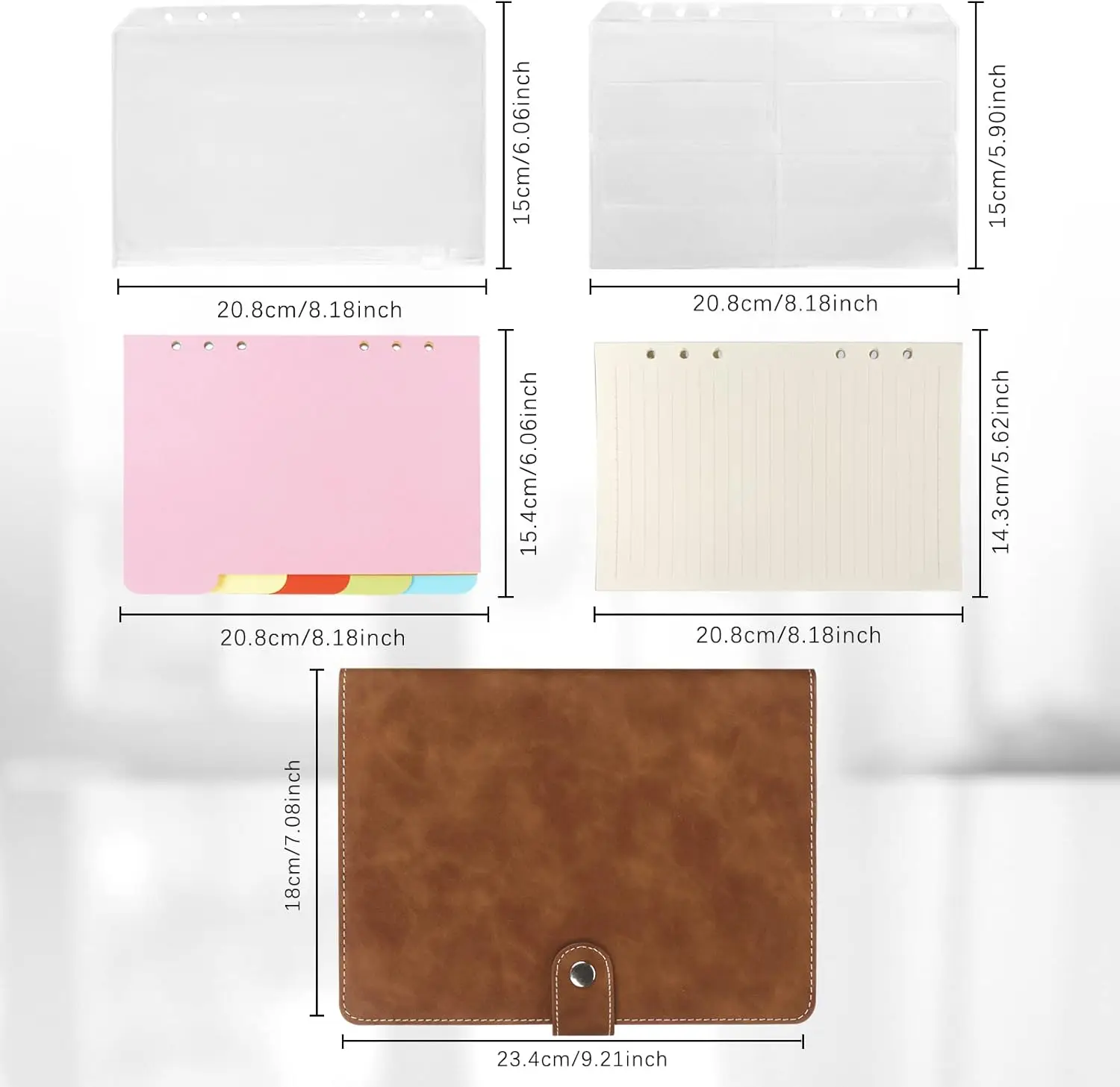 Leather A5 Binder 6 Ring Binder Notebook PU Leather Refillable Notebook with Pockets Dividers Refill Paper