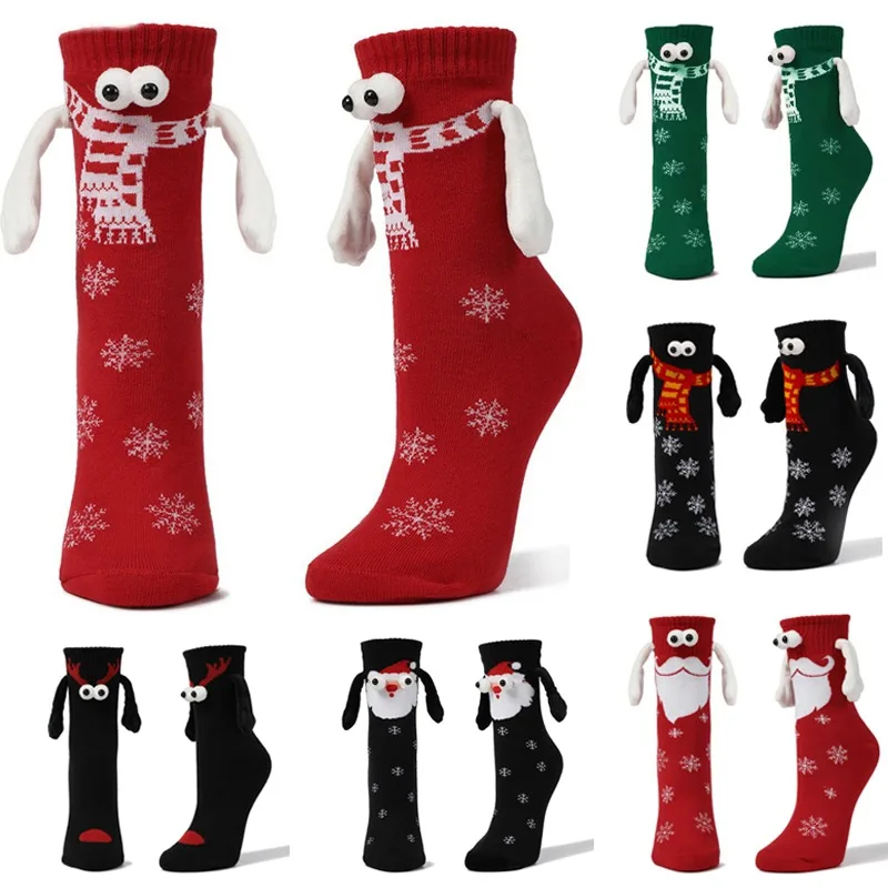 PYEUIFT 2 Pièces Chaussettes Aimantées Funny Holding Hands Socks À Aspiration Magnétique Chaussette Drôle Novelty Hand In Hand Friendship Socks, Big Eyes Magnet Socks For Lovers Friends Sisters(10