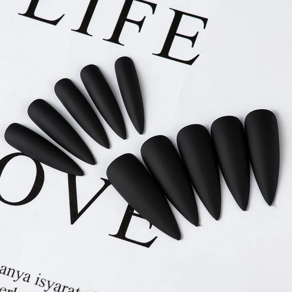 Black Matte False Nail Tips Reusable French Sharp End Stiletto Fake Nails Set Press on Nails 100Pcs/Box fake nails