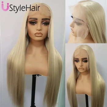 13X6 Lace Front Wig Long Silky Straight Blonde Hair Heat Resistant Synthetic Fiber Natural Hairline Frontal Lace Wig Daily Wear