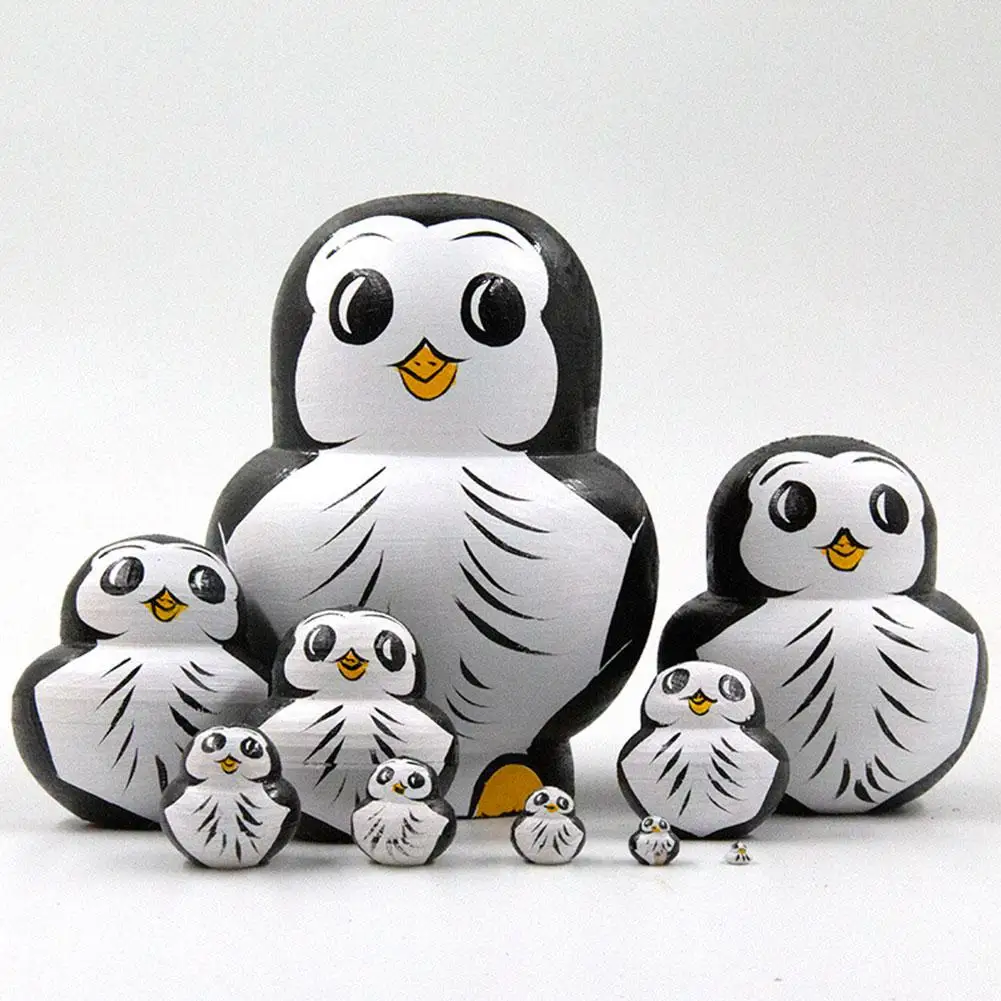 Russian Nesting Stacking Duck Doll 10Pcs Multiple Uses Wooden Duck Models Improve Thinking Skills Toy Russian National Culture