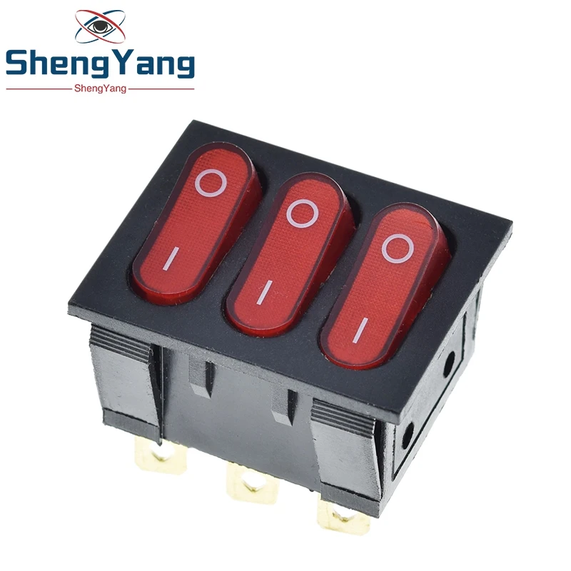 TZT 1/2/5 Stück Ein/Aus KCD3 9-Pin Rot 16A/250V AC Lichtschalter für Boot und Auto - KCD3 Dreifach-Lichtschalter-Knopf KCD3-303