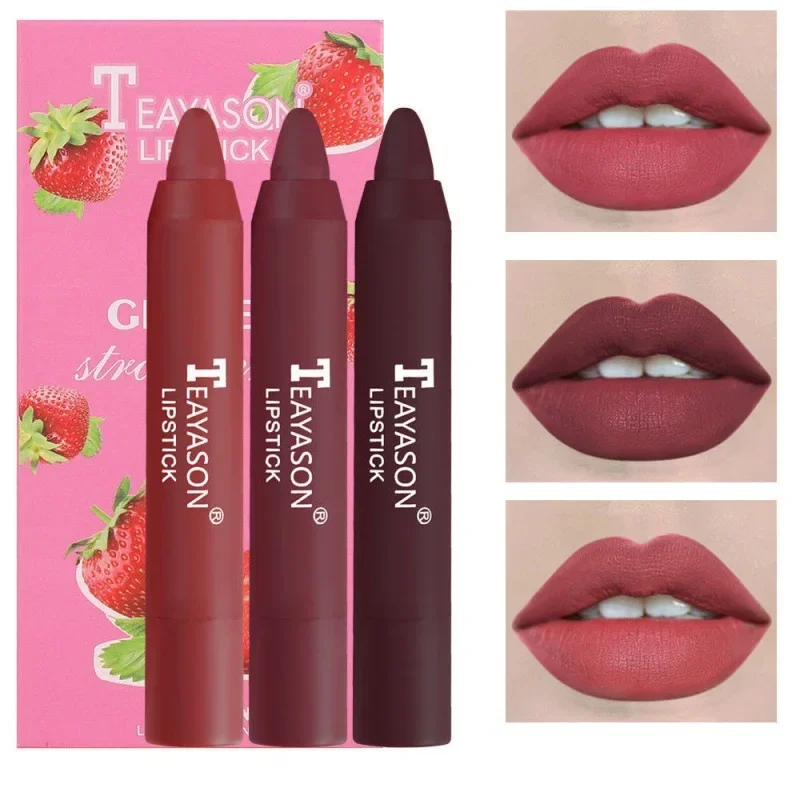 thumbnail image 1 of 3PCS/set Velvet Matte Lipstick Pen Cosmetics Waterproof Lasting Nude Crayon Lipsticks Non Sticky Brown Lip Liner Pencil Makeup, 1 of 5