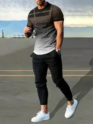 2023 Men's Summer Tracksuit 2 Piece Sets Short Sleeve T-Shirt+ Sweatpants Trousers Set Fashion Men Oversized Streetwear Clothing