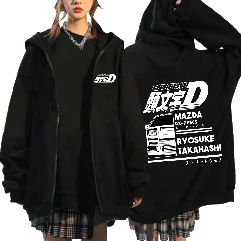Anime Initial D Hoodies Drift AE86 GTR Print Zipper Jacket Hip Hop Streetwear Sweatshirts Men Women Casual Y2K Hooded Cardigan 5