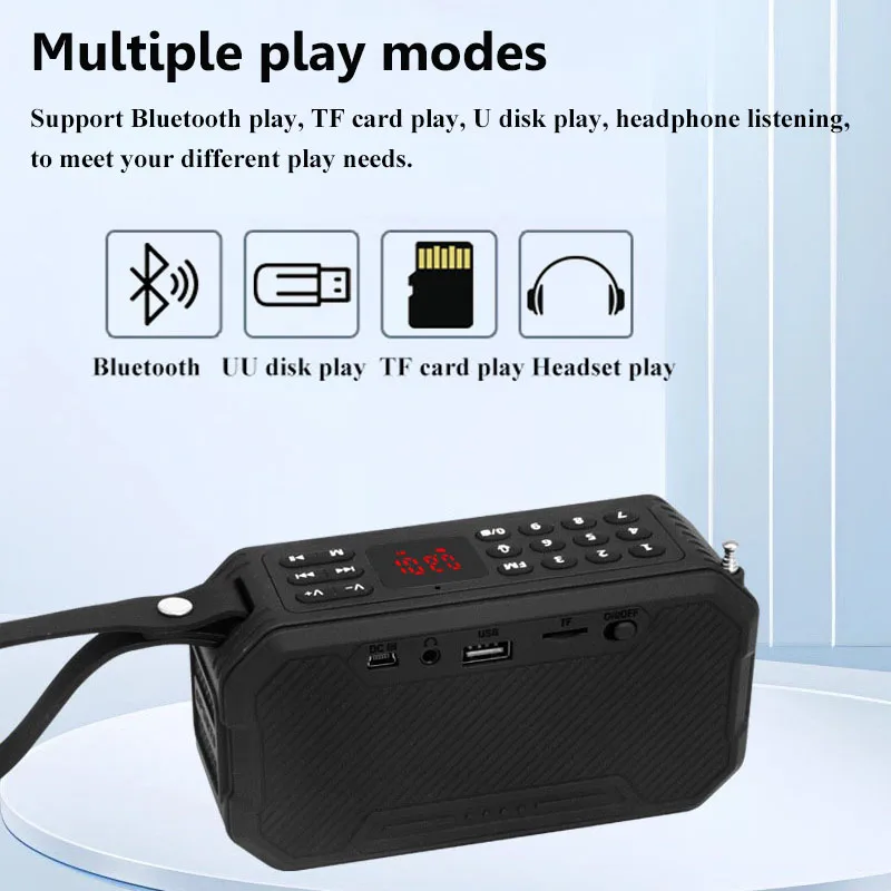 Mini FM Radio Portable Digital Radios with LED Display Outdoor Wireless Bluetooth Speaker Subwoofer Support TF Card USB Recordin