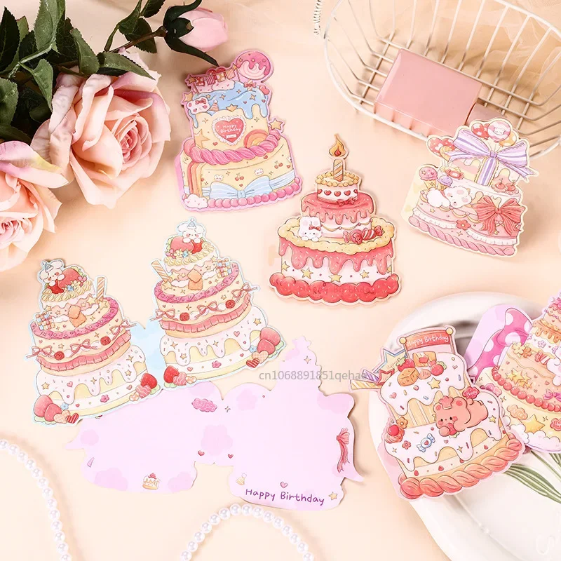 10PCS Happy Birthday Card Cake Shape Colorful Greeting Card Gift for Kids Birthday Card Friend Birthday Tarjetas De Invitacion