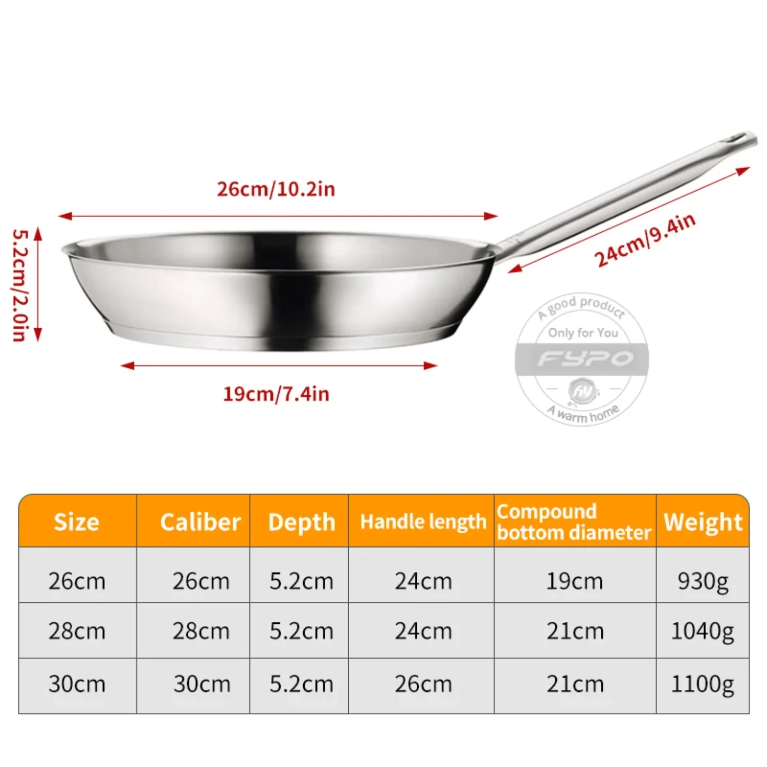 Frying Pan, High-Performance Skillet with Sleek Metallic Exterior, Stainless Steel Frying Pan Suitable For All Hob Types