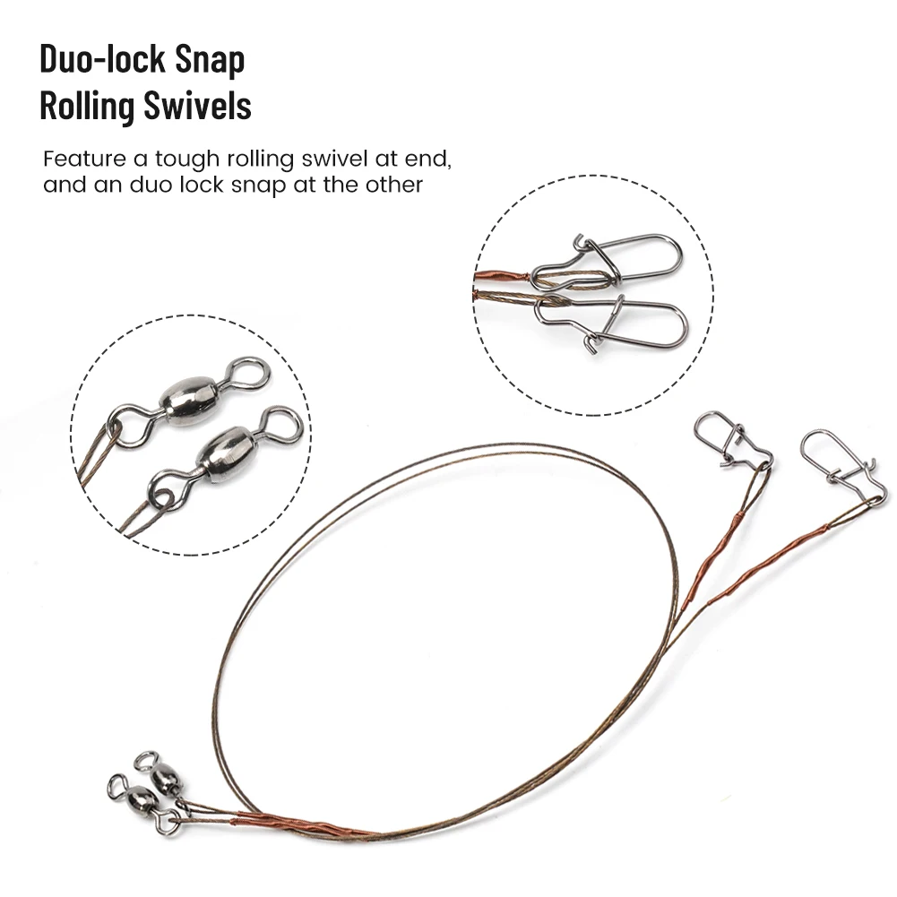 

2pcs / A Pack Fishing Line Steel Wire Leader With Snap & Swivels Wire Leadcore Leash 20/30/40cm Titanium Thread Anti-Bite Thread