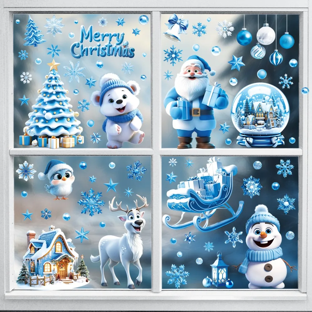 9 Sheets Festive Christmas Window Clings Merry Christmas Stickers for Glass Windows Snowflake Reindeer for Indoor Decorations