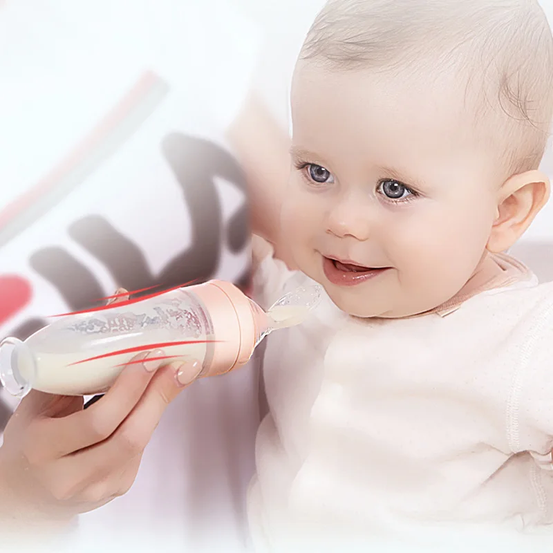 Silicone Feeding Spoon Squeezing Feeding Bottle Newborn Baby Training Rice Spoon Infant Cereal Food Supplement Safe Tableware Tools