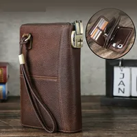 Litchi Patterned Cow Leather RFID Anti-theft Metal Double Zipper Combination Lock Travel Passport Bag  Clutch Bag Long Wallet 1