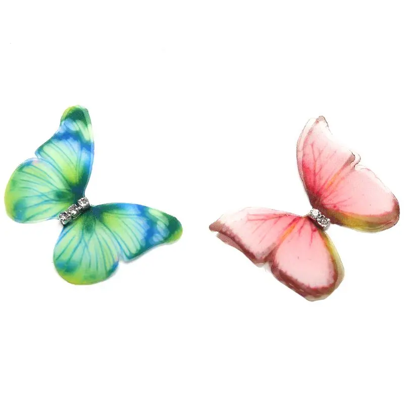 Gradient Color Organza Fabric Butterfly Appliques 38Mm Translucent Chiffon Butterfly Party Decor Doll Embellishment 50Pcs