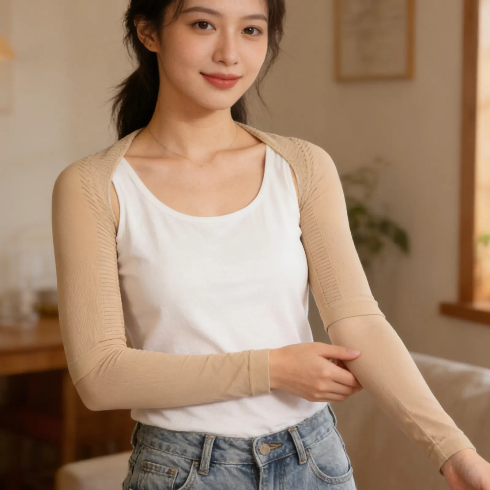 어퍼암 쉐이퍼 슬리브 여성용 탄력 압박 통기성 팔 슬리브 쉐이프웨어 어깨 지지 랩 피트니스 요가 러닝