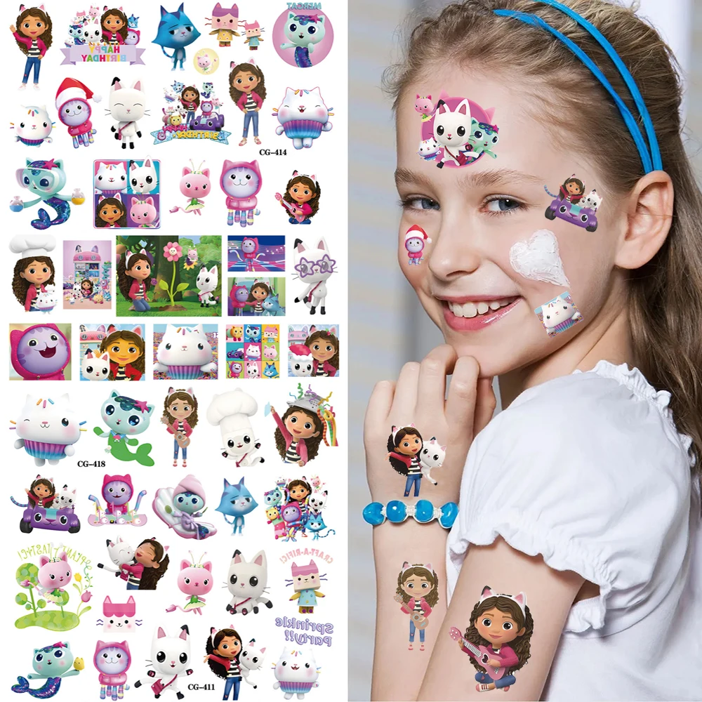 

1/3/5PCS Gabby Doll House Tattoo Sticker Birthday Decoration Waterproof Sticker Cat Body Sticker Baby Shower Girl Gift Sticker
