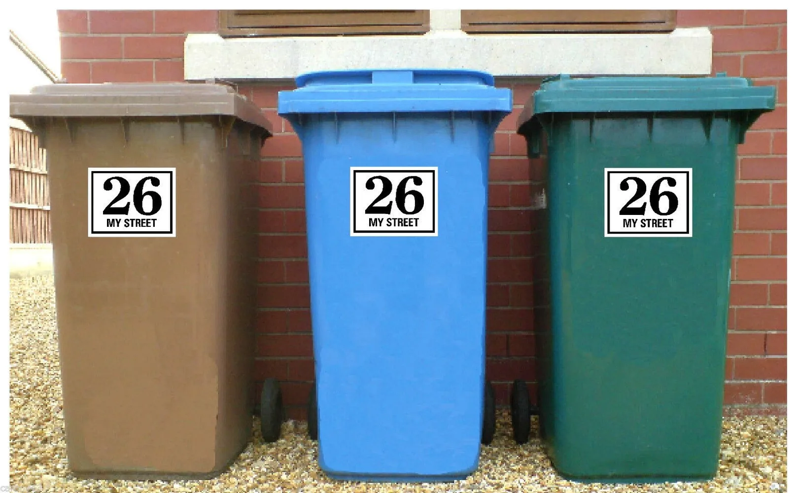 Trash Can Sticker WHEELIE BIN NUMBERS HOUSE ROAD STREET NAME Stickers Set of 3