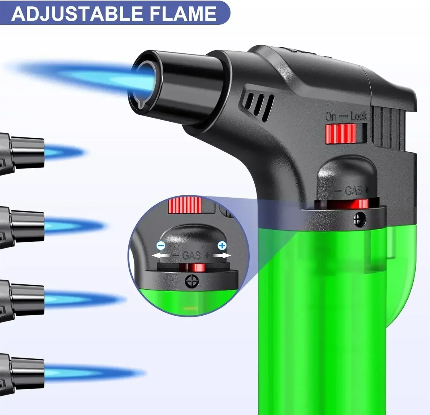 Large Refillable Jet Flame Lighter Torch Butane Gas Lighter for Cigar Candle Fireplace Camping Grill Kitchen BBQ Ignition Tools