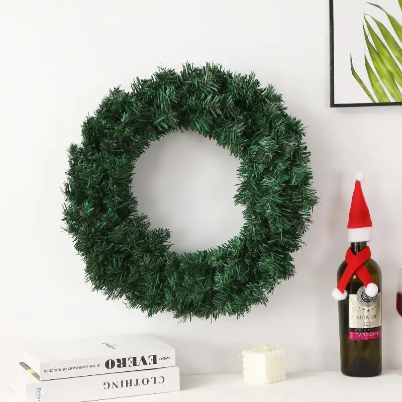 30/40cm New Green Christmas Decoration Wreath Encrypted PVC Ordinary Leaf Simulation Wreath Door Hanging Christmas Wreath