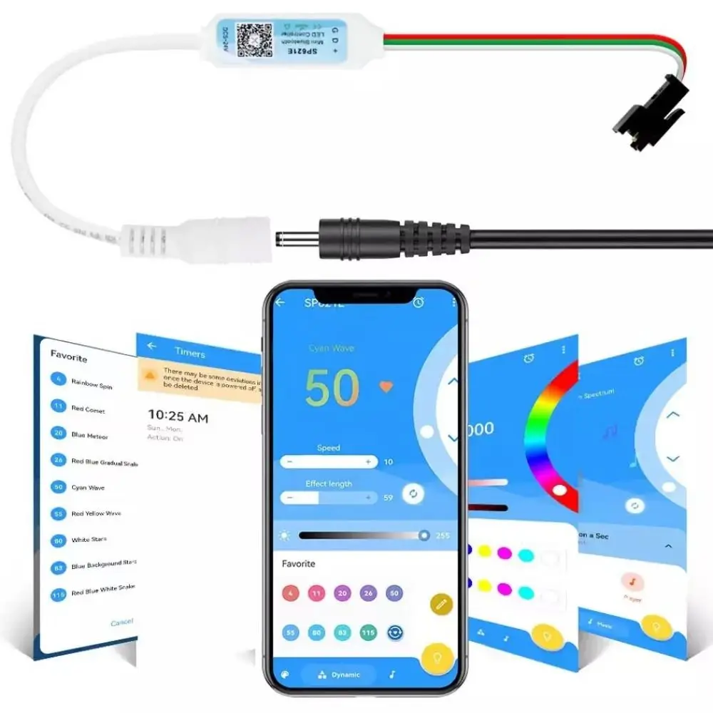 Piexls Music Bluetooth App Controller Addressable SP621E LED Strip Light Controller 3 PIN DC5-24V for WS2812B WS2811